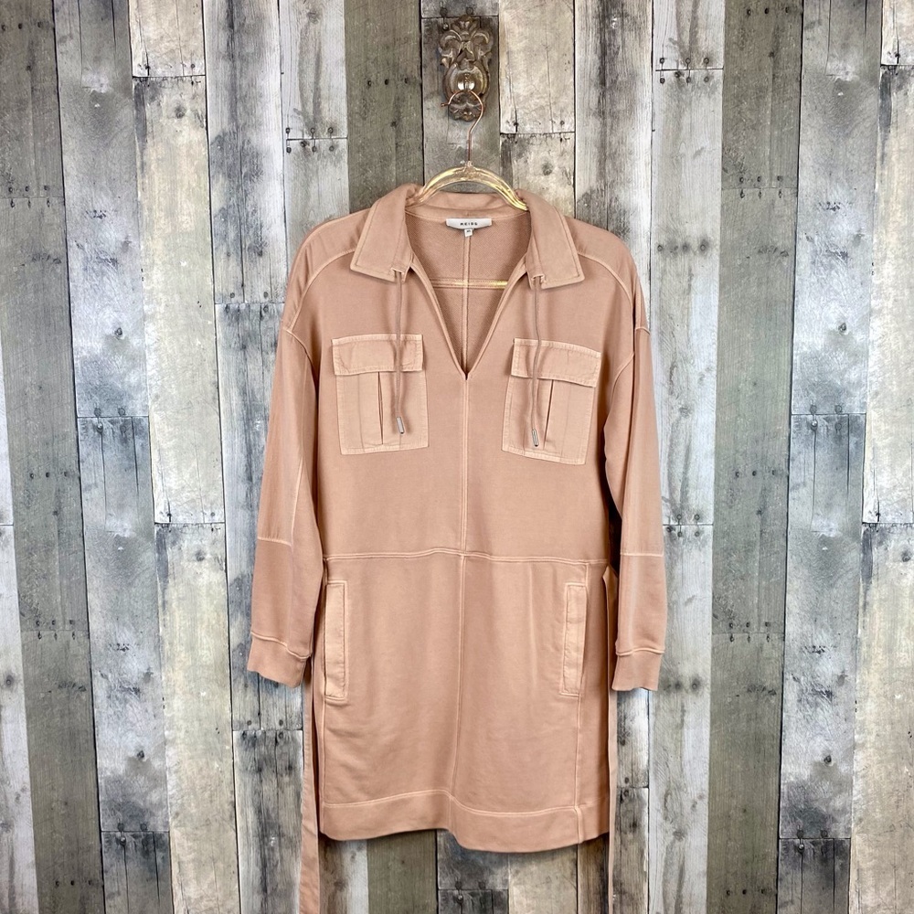 REISS Lila Twin Pocket Jersey Dress in Peach Size Extra Small. - Picture 3 of 13